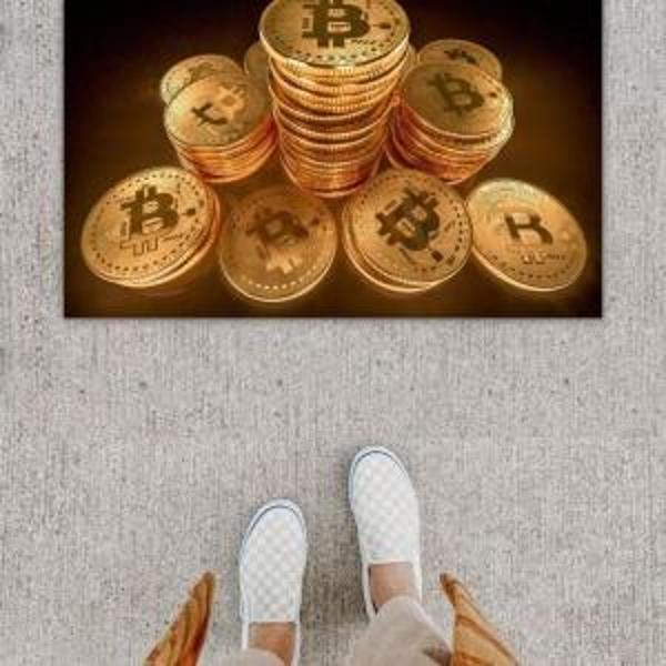 Dijital Baskı Dekoratif Çoklu Bitcoin Gold Kapı Önü Paspası K-1279 - Image 1