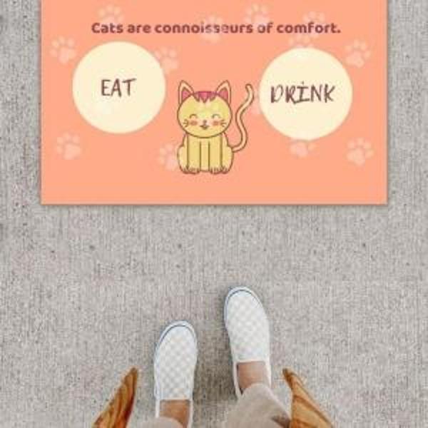 Dijital Baskı Dekoratif Kedi Yavruağzı Kapı Önü Paspası K-1213 - Image 1