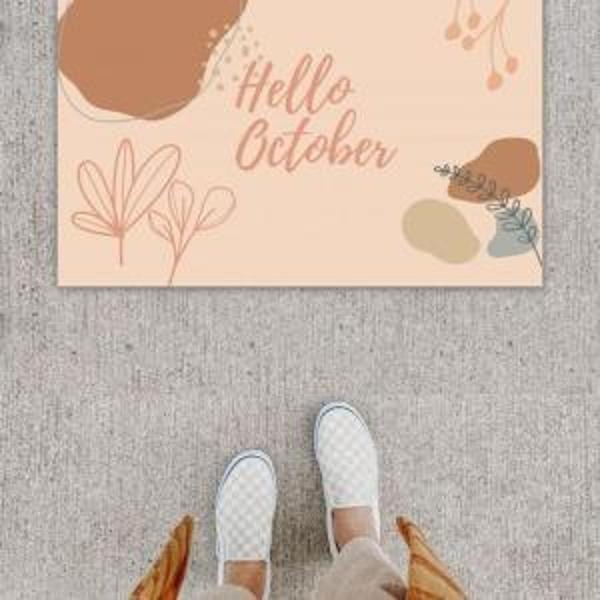 Dijital Baskı Dekoratif Hello October Pudra Kapı Önü Paspası K-1224 - Image 1