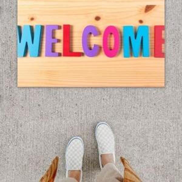 Dijital Baskı Dekoratif Welcome Ahşap Kapı Önü Paspası K-1247 - Image 1