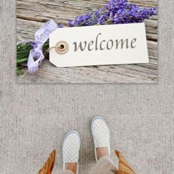 Dijital Baskı Dekoratif Welcome Bej Kapı Önü Paspası K-1252 - Image 1
