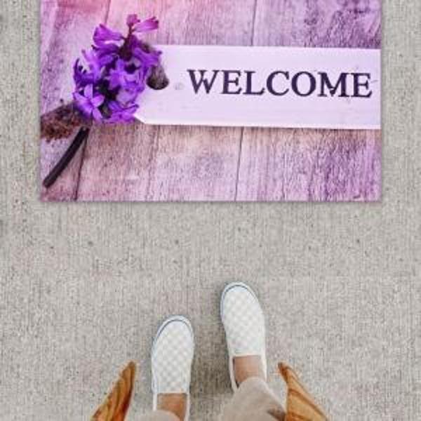 Dijital Baskı Dekoratif Welcome Lila Kapı Önü Paspası K-1254 - Image 1