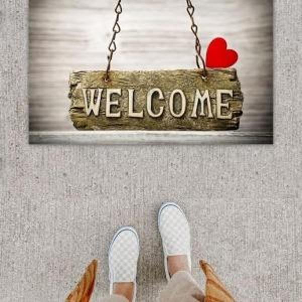 Dijital Baskı Dekoratif Welcome Gri Kapı Önü Paspası K-1248 - Image 1