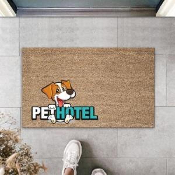 Dijital Baskı Kahverengi Köpekli Pet Hotel Dekoratif Kapı Paspası K-2026 - Image 1