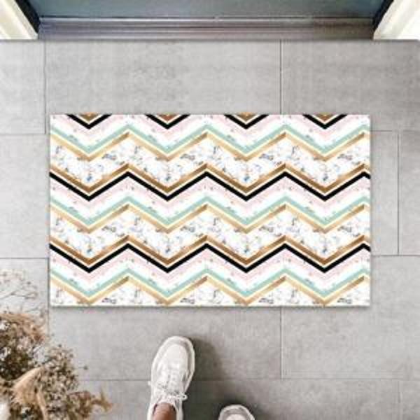 Dijital Baskı Beyaz Zigzag Kapı Paspası K-3083 - Image 1