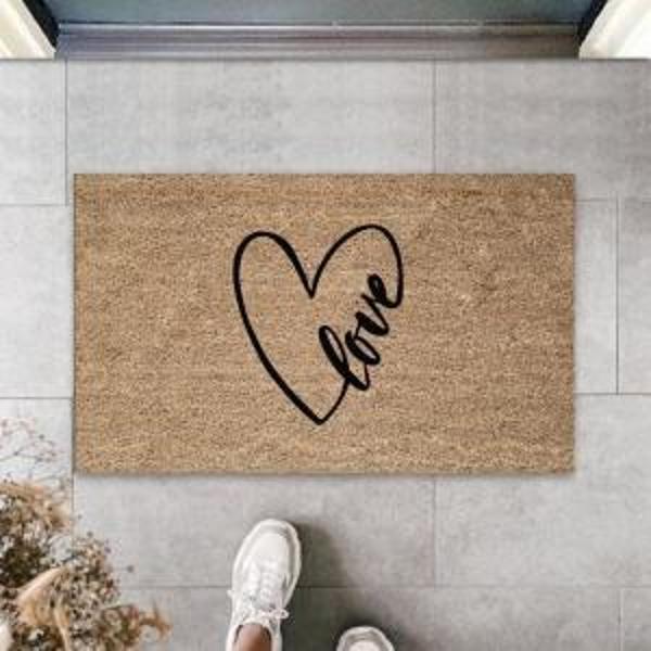 Siyah Kapı Önü Paspası Kalp Love Desen  K-3302 - Image 1