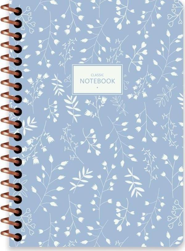 Keskin A6 Çizgili Spiralli Pastel Flora Defter - Mavi - Image 1