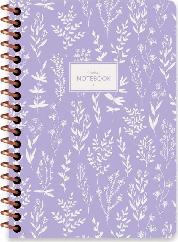 Keskin A6 Çizgili Spiralli Pastel Flora Defter - Mor - Image 1