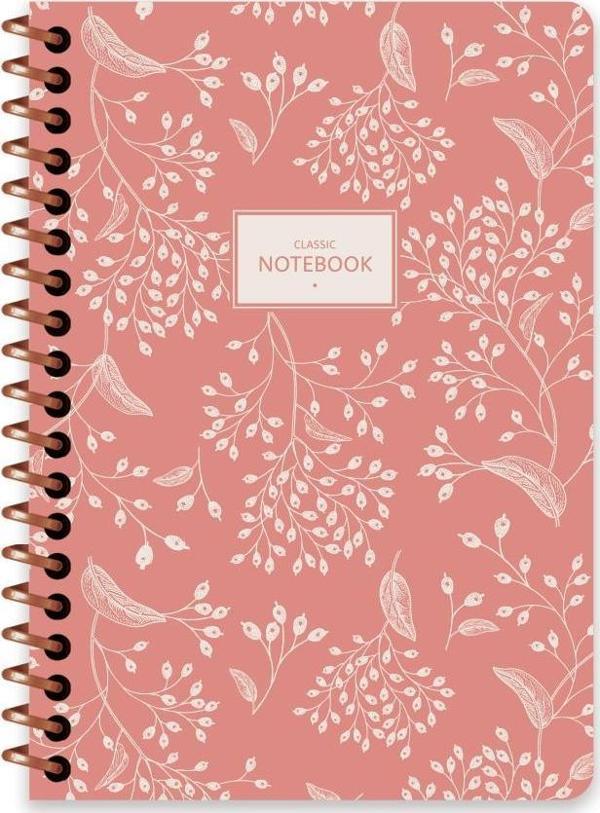 Keskin A6 Çizgili Spiralli Pastel Flora Defter - Turuncu - Image 1