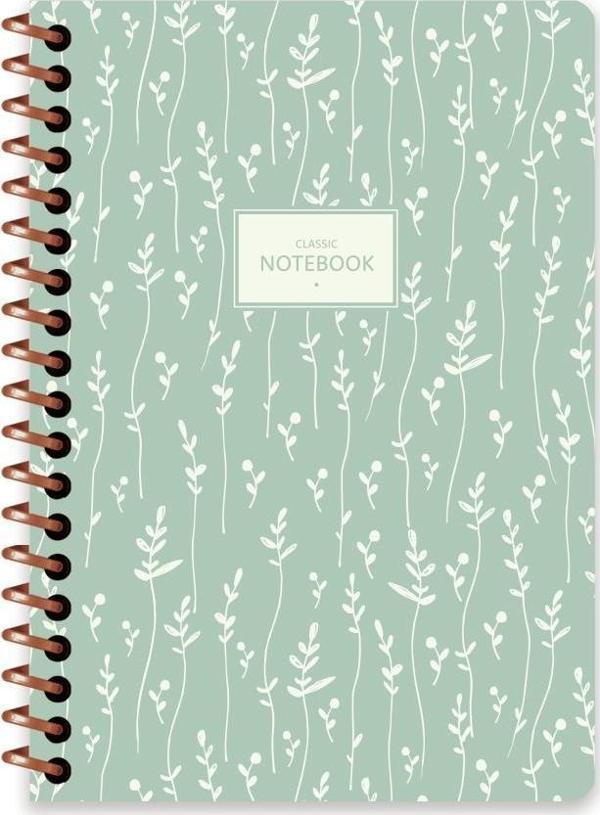 Keskin A6 Çizgili Spiralli Pastel Flora Defter - Yeşil - Image 1