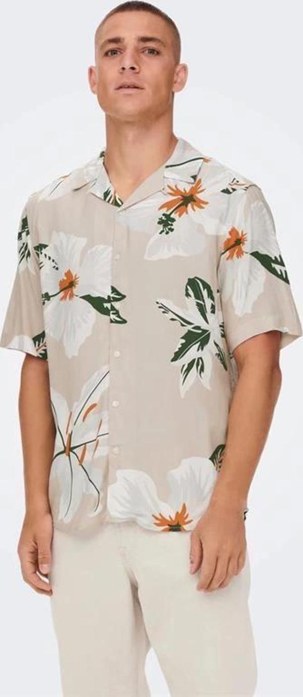 Tropikal Desen Apaş Yaka Regular Erkek Gömlek - Image 1