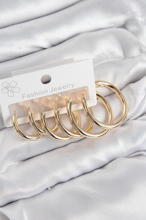 Pirinç Halka Model Gold Renk Kadın Set Küpe - EBJ250802W37039 - Image 1