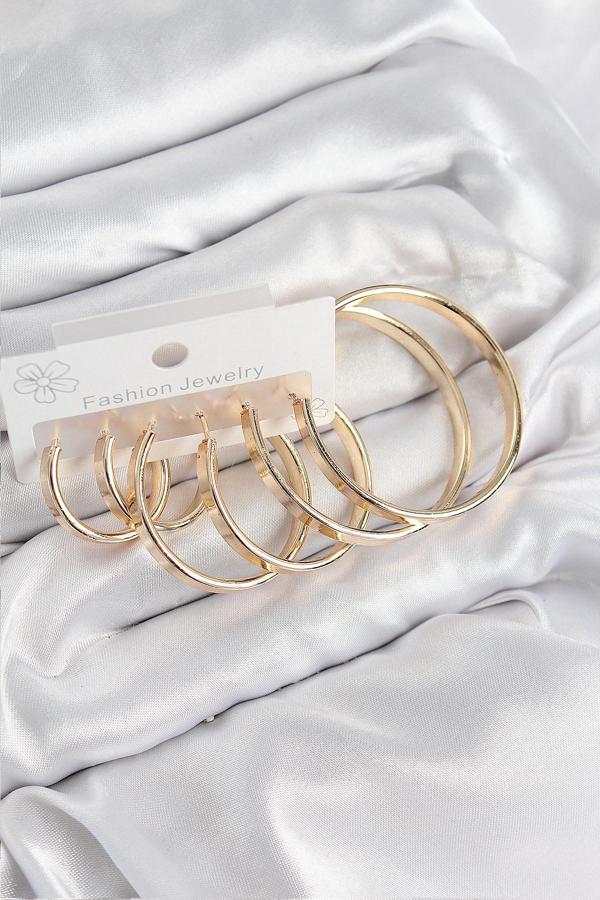 Pirinç Halka Model Gold Renk Kadın Set Küpe - EBJ250802W37051 - Image 1