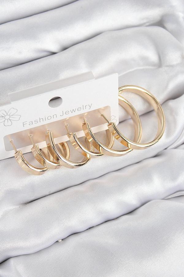 Pirinç Halka Model Gold Renk Kadın Set Küpe - EBJ250802W37045 - Image 1
