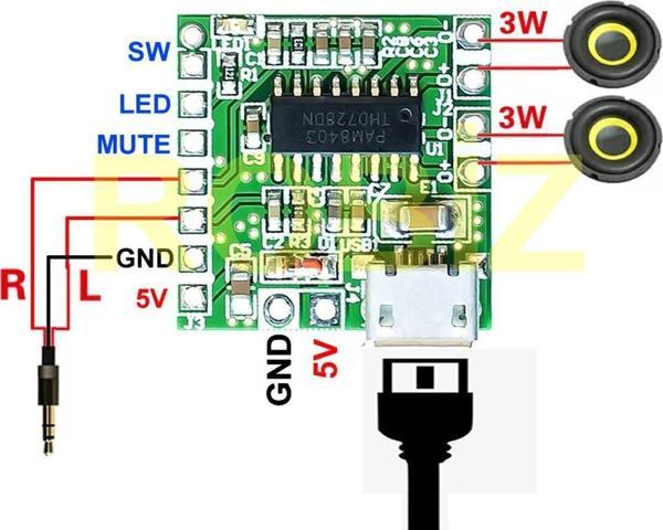 Alkatronik Pam8403 Mini Ses Yükseltici Class D 2x3w Amfi Kartı Micro Usb Beslemeli Stereo - Image 1