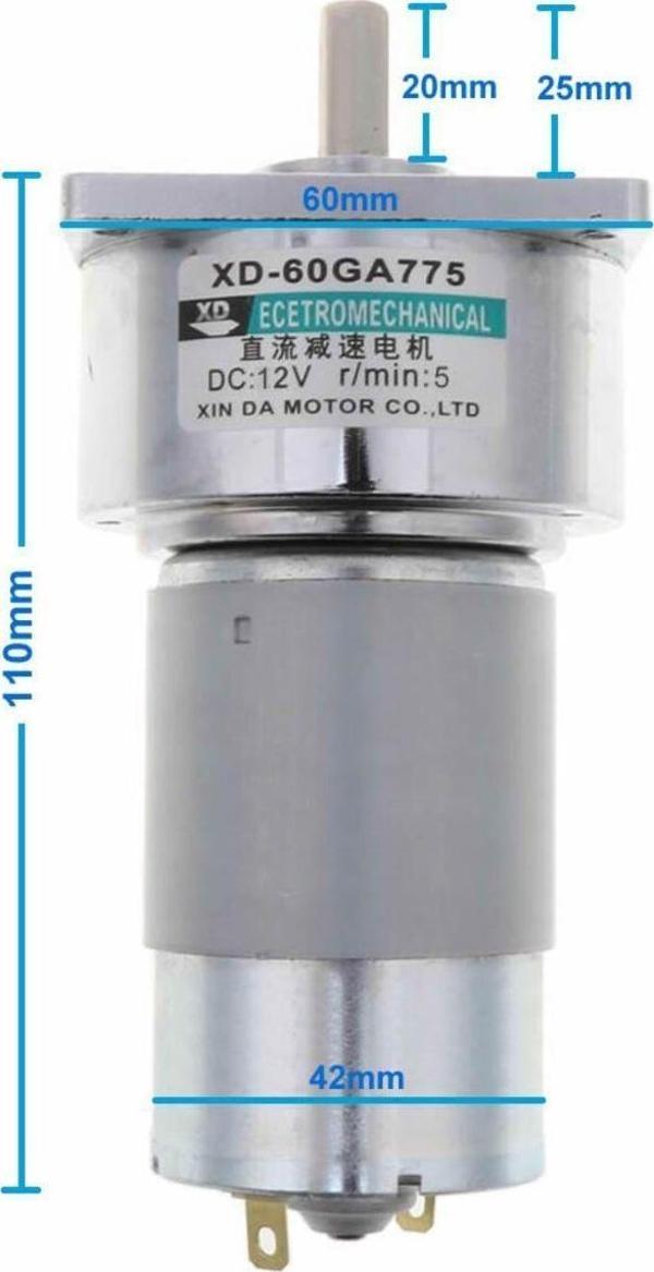 Alkatronik Xd-60ga775 Dc Motor 12v 5rpm 35w 87kg.cm Yüksek Tork Kuvvet Metal Dişli Redüktörlü Robot Cnc Makine - Image 1