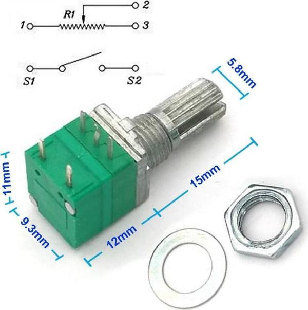 Alkatronik 5 Pin 10kohm Potansiyometre B10K Anahtarlı Pot Tırtıklı 15mm Döner Ayarlanabilir Direnç Ses - Image 1