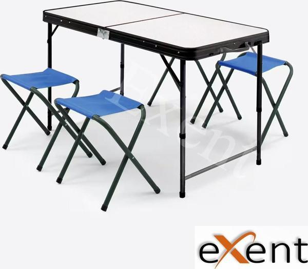 Exent Katlanır KADEMELİ Tabureli Çantalı Masa, Piknik Kamp Masası Seti-4 Tabureli - Image 1