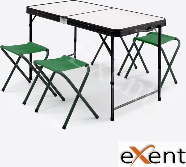 Exent Katlanır KADEMELİ Tabureli Çantalı Masa, Piknik Kamp Masası Seti-4 Tabureli - Image 1