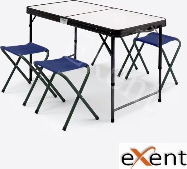 Exent Katlanır KADEMELİ Tabureli Çantalı Masa, Piknik Kamp Masası Seti-4 Tabureli - Image 1
