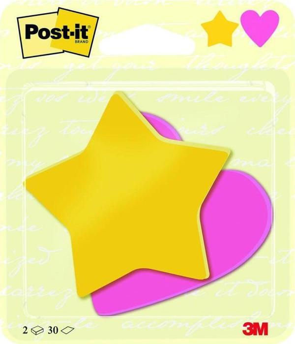 Post it Notlar Yıldız ve Kalp Şeklinde 2x30 yaprak 2030SHEU - Image 1