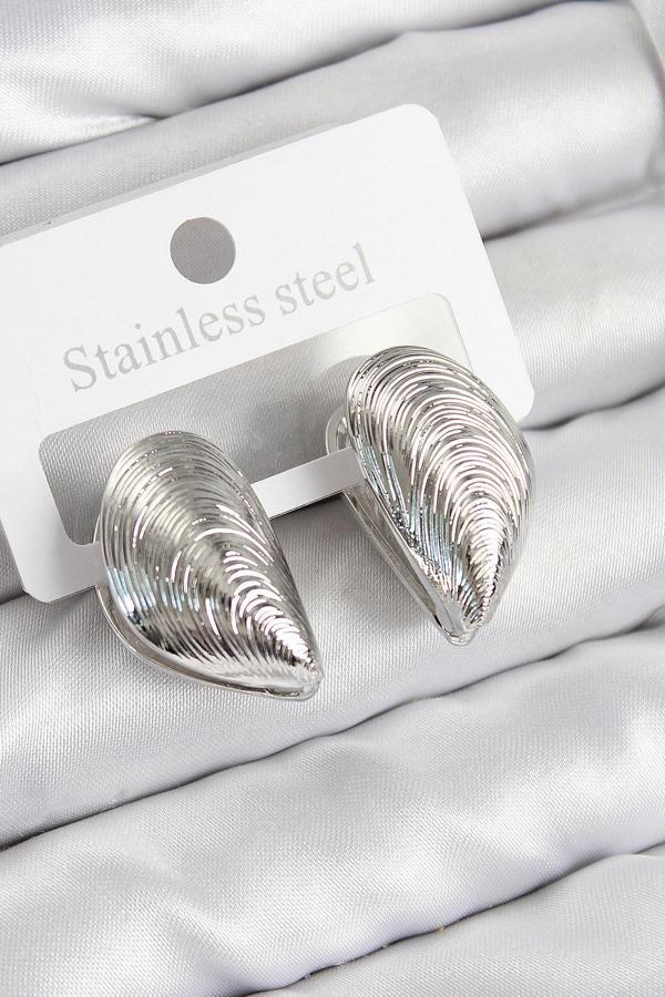 Zarif Kadın için Silver Pirinç İstiridye Stil Küpe - Image 1