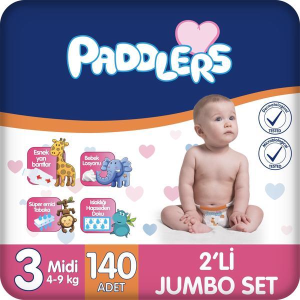 Paddlers Bebek bezi 3 Numara Midi 140 Adet (4-9 Kg) 2'li Jumbo Set - Image 1