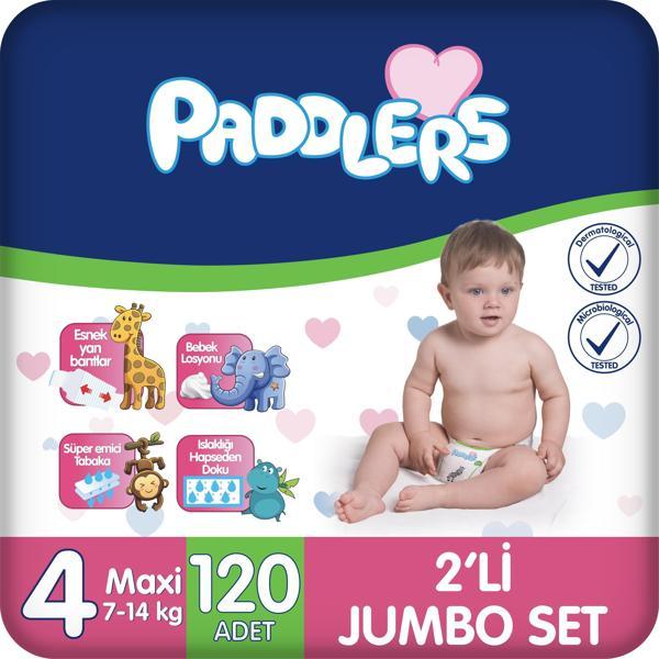 Paddlers Bebek Bezi 4 Numara Maxi 120 Adet (7-14 Kg) 2'li Jumbo Set - Image 1