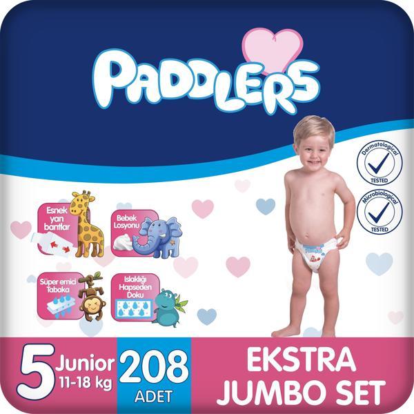 Paddlers Bebek Bezi 5 Numara Junior 208 Adet (11-18 Kg) Ekstra Jumbo Set - Image 1