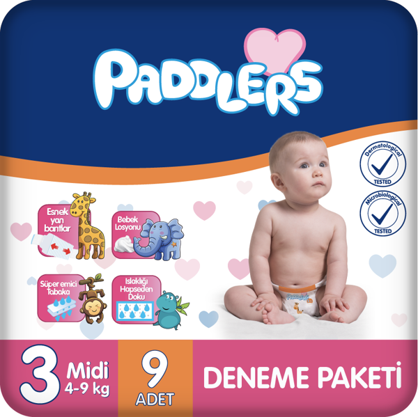 Paddlers Bebek Bezi 3 Numara Midi 9 Adet (4-9 Kg) Deneme Paketi - Image 1
