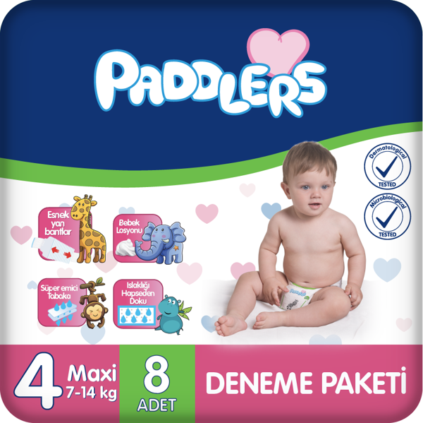 Paddlers Bebek Bezi 4 Numara Maxi 8 Adet (7-14 Kg) Deneme Paketi - Image 1