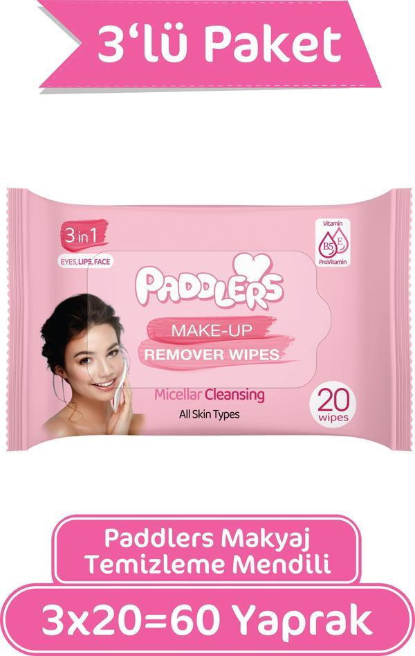 Paddlers 3'ü 1 Arada Makyaj Temizleme Mendili 3x20 (60 Yaprak) - Image 1