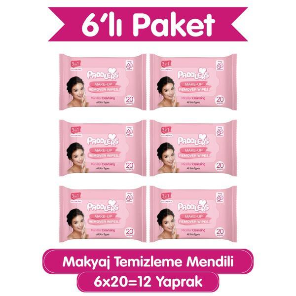 Paddlers 3'ü 1 Arada Makyaj Temizleme Mendili 6x20 (120 Yaprak) - Image 1