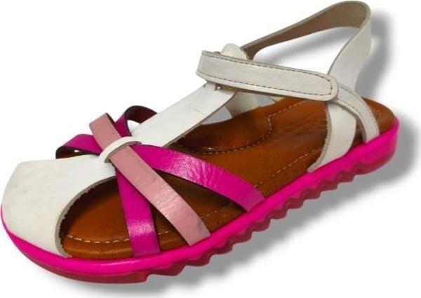 Bagcı 3087-20 Önü Kapalı Çapraz Şeritli Kız Çocuk Sandalet Beyaz Pembe 26-30 - Image 1
