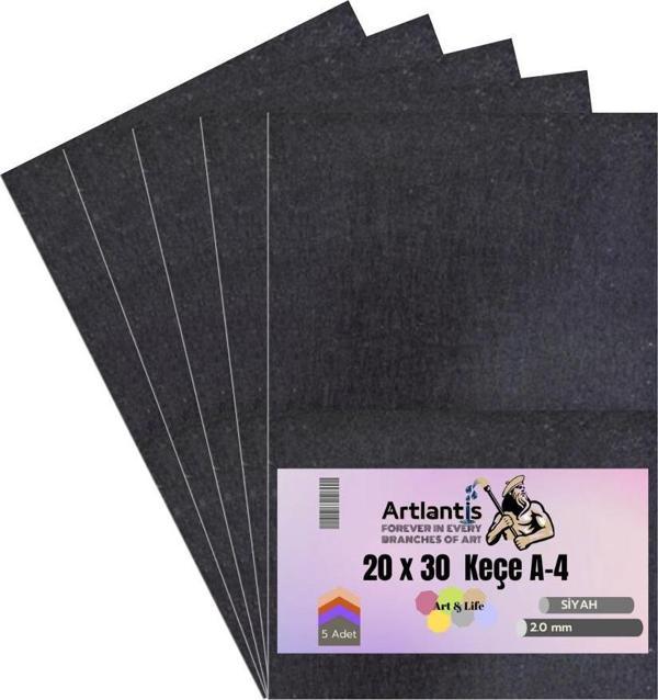 Siyah Keçe A4 2 mm 20x30 cm 5 li 1 Paket Okul Kreş Etkinlik - Image 1