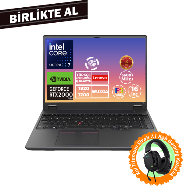 Lenovo MWS P16V G2 U7 165H 24GB 1TB SSD 8 GB RTX2000 16" W11P + Gaming Kulaklık 21KX001MTX 023 - Image 1