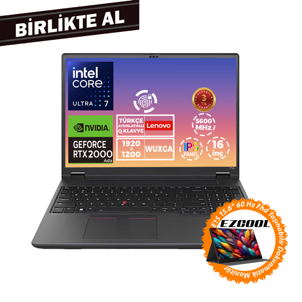 Lenovo MWS P16V G2 U7 165H 24GB 1TB SSD 8 GB RTX2000 16"W11P + 15.6" Touch Monitör 21KX001MTX 017 - Image 1