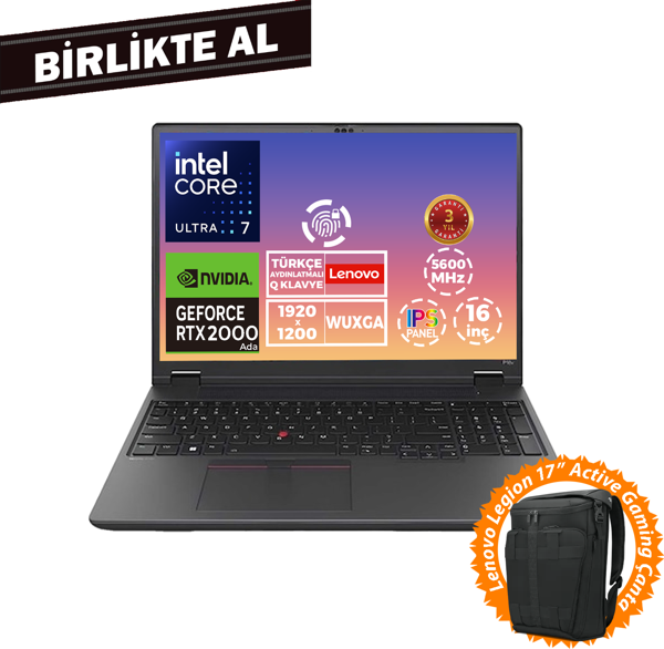 Lenovo MWS P16V G2 U7 165H 32GB 1TB SSD 8 GB RTX2000 16" W11P + Lenovo Çanta 21KX001MTX 014 - Image 1