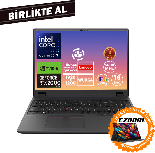 Lenovo MWS P16V G2 U7 165H 32GB 1TB SSD 8 GB RTX2000 16"W11P + 15.6" Touch Monitör 21KX001MTX 015 - Image 1