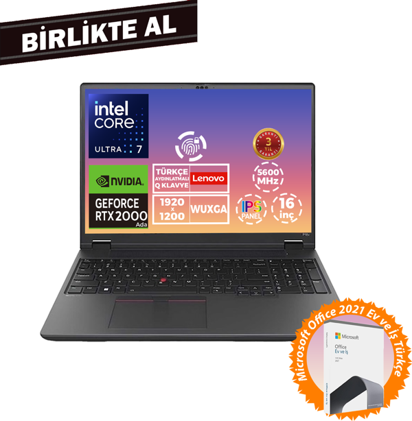 Lenovo MWS P16V G2 U7 165H 40GB 1TB SSD 8 GB RTX2000 16" W11P + Ms Office 21KX001MTX 028 - Image 1