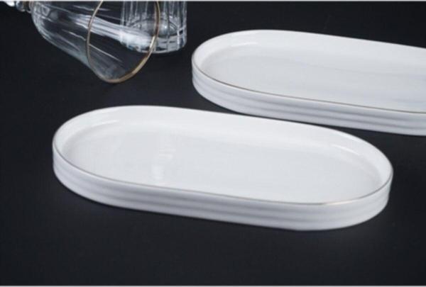 ACAR Porselen Altın Yaldızlı Tabak 25.5 cm 6lı Kayık - Image 1