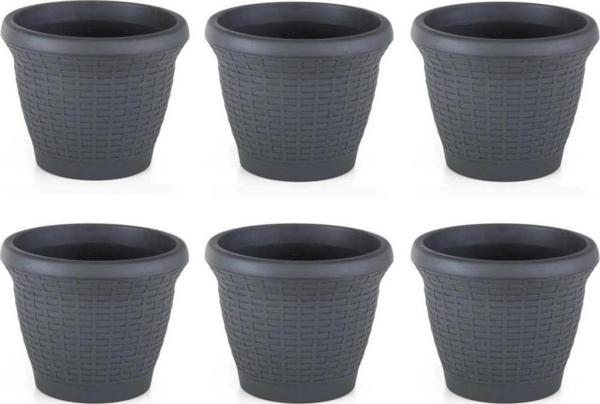 Omnipazar SO-HS06 Plastik Hasır Desenli Saksı 42 lt Antrasit 6 Adet - Image 1