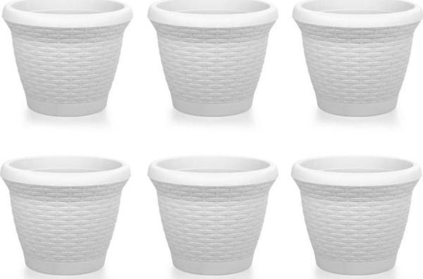 Omnipazar SO-HS06 Plastik Hasır Desenli Saksı 42 lt Kirli Beyaz 6 Adet - Image 1