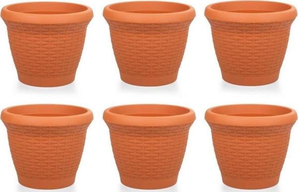 Omnipazar SO-HS06 Plastik Hasır Desenli Saksı 42 lt Kiremit 6 Adet - Image 1