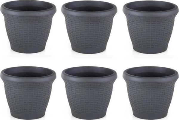 Omnipazar SO-HS01 Plastik Hasır Desenli Saksı 3.3 lt Antrasit 6 Adet - Image 1