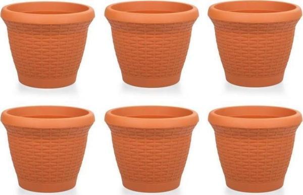 Omnipazar SO-HS01 Plastik Hasır Desenli Saksı 3.3 lt Kiremit 6 Adet - Image 1