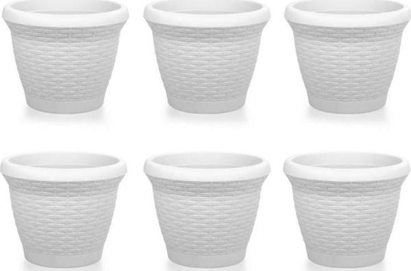 Omnipazar SO-HS01 Plastik Hasır Desenli Saksı 3.3 lt Kirli Beyaz 6 Adet - Image 1