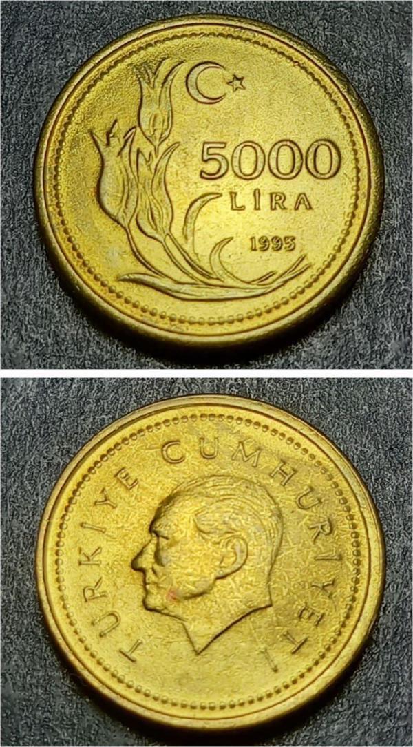 Escoines 39963688982c008cd2 1995 Pirinç 5000 Lira Çil/Proof Para - Image 1