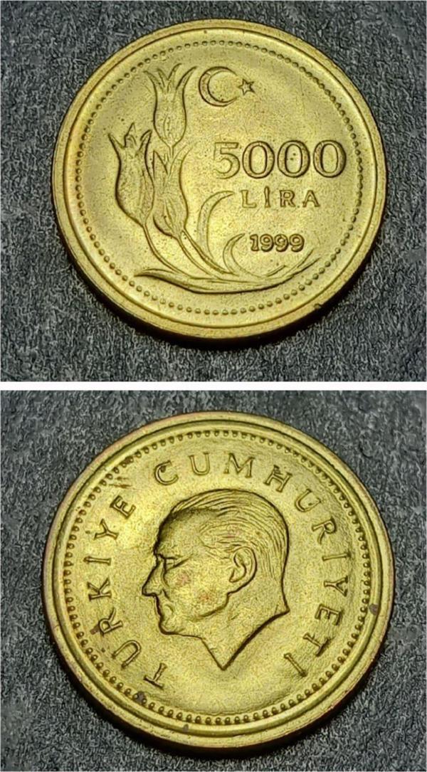 Escoines 39963688983332245f 1999 Pirinç 5000 Lira Çil/Proof Para - Image 1