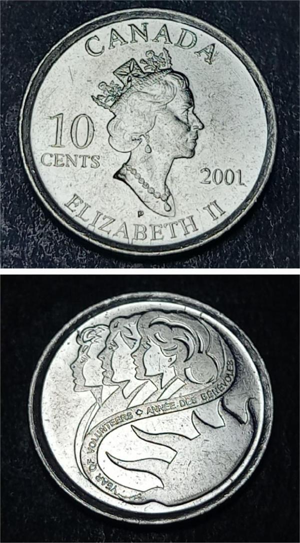 Escoines 39963688aa08c661e7 2001 Kanada 10 Cent Uluslararası Gönüllüler Yılı CA Para - Image 1